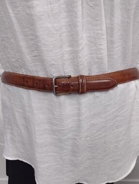 Polo Ralph Lauren Cognac Brown Leather Belt with Metal Buckle